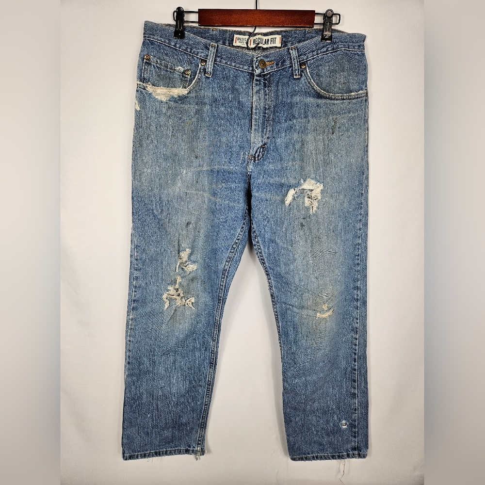 Baileys PT Authentic Denim Mens 36X30 Distressed Med Wash Regular Fit Jeans